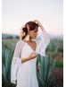 Sheer Bell Sleeve Ivory Lace Keyhole Back Wedding Dress